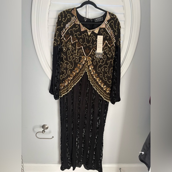 rosita Dresses & Skirts - Rosita vintage black silk fully beaded and sequined long-sleeve evening gown 3X